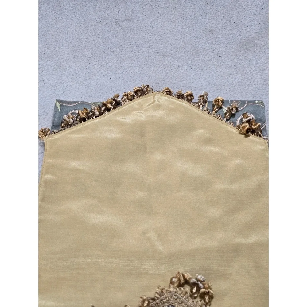 Canaan Company Sage Green Faux Suede Embroidered Floral Beaded Tassel Table‎ Run
